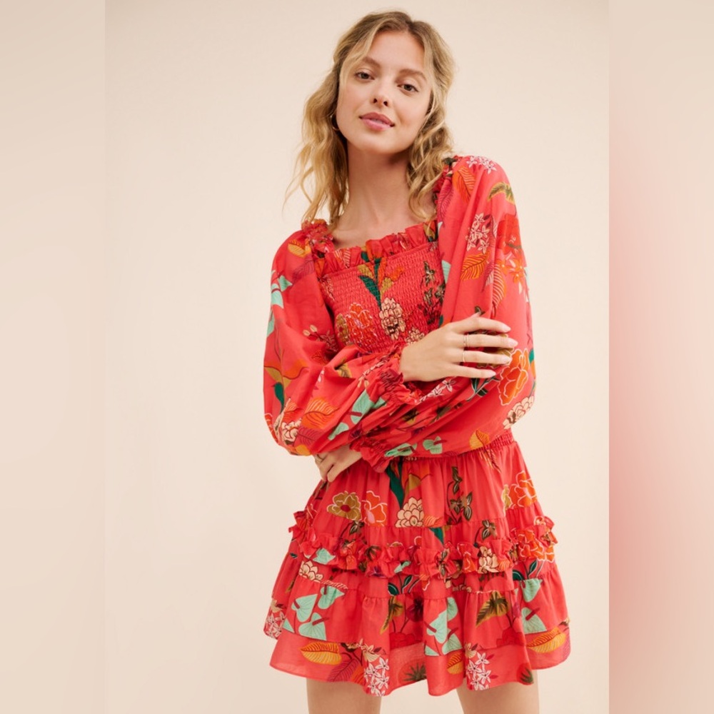 FARM Rio Smocked Ruffle Mini Dress, BNWT